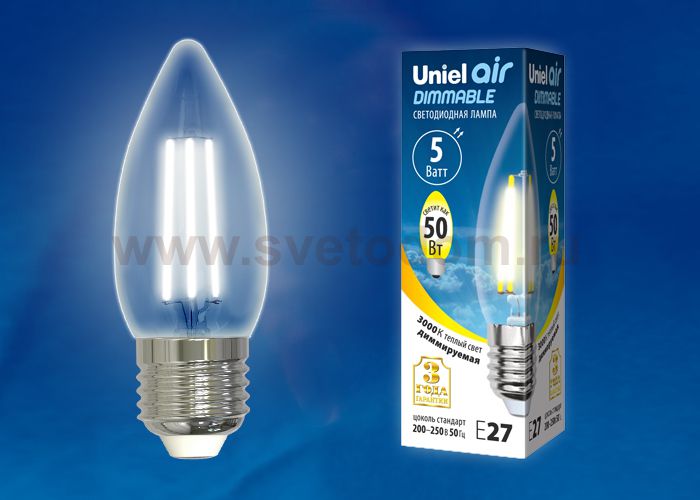 Лампа светодиодная Uniel LED-C35-5W/WW/E27/CL/DIM GLA01TR