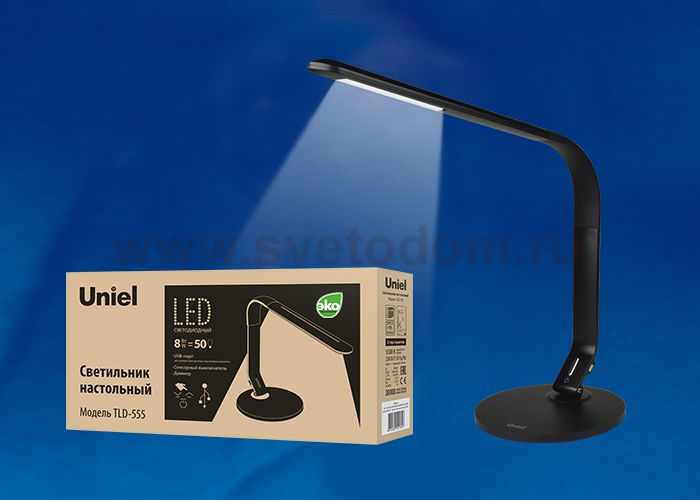 Светодиодный светильник Uniel TLD-555 Black/LED/500Lm/5500K/Dimmer/USB