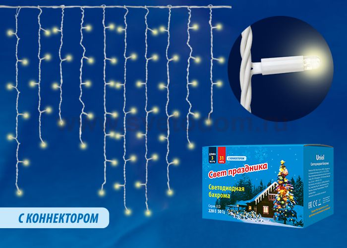 Гирлянда бахрома Uniel ULD-B3010-200/SWK WARM WHITE IP67