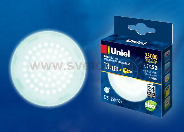 Лампа светодиодная Uniel LED-GX53-13W/NW/GX53/FR PLZ01WH