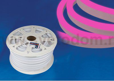 Лента светодиодная герметичная Uniel ULS-N21-2835-120LED/m-8mm-IP67-220V-8W/m-50M-PINK бобина