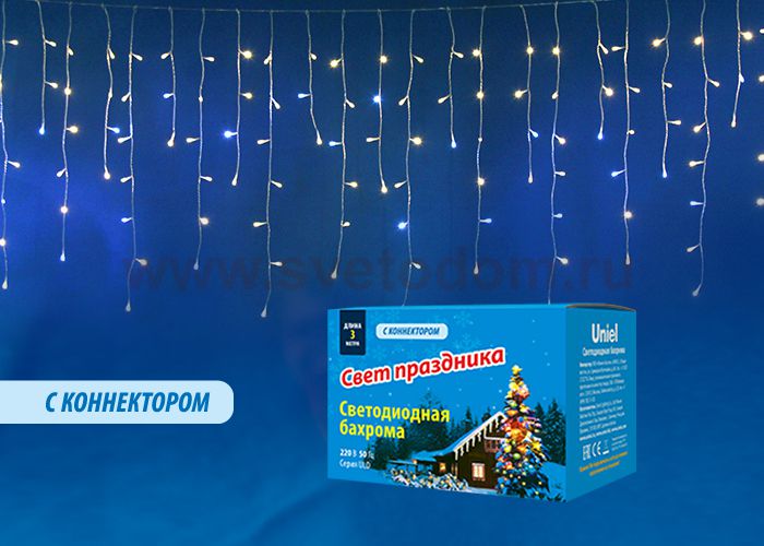 Гирлянда бахрома Uniel ULD-B3010-200/TTK WARMWHITE-WHITE IP44