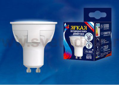 Лампа светодиодная Uniel LED-JCDR 6W/NW/GU10/FR/DIM PLP01WH