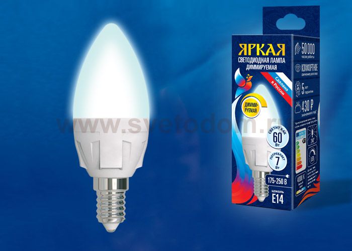 Лампа светодиодная Uniel LED-C37 7W/4000K/E14/FR/DIM PLP01WH