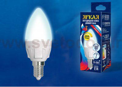 Лампа светодиодная Uniel LED-C37 7W/4000K/E14/FR/DIM PLP01WH