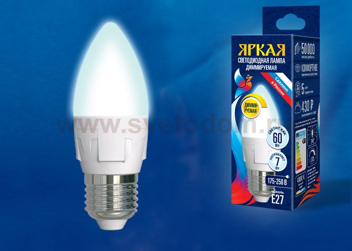 Лампа светодиодная Uniel LED-C37 7W/4000K/E27/FR/DIM PLP01WH
