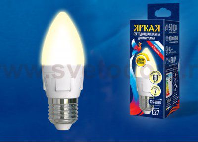Лампа светодиодная Uniel LED-C37 7W/3000K/E27/FR/DIM PLP01WH