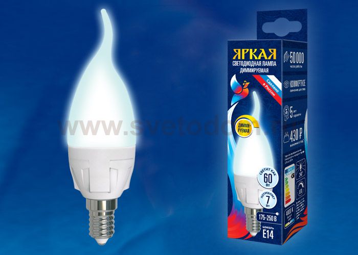 Лампа светодиодная Uniel LED-CW37 7W/4000K/E14/FR/DIM PLP01WH