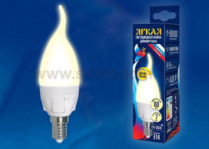 Лампа светодиодная Uniel LED-CW37 7W/3000K/E14/FR/DIM PLP01WH