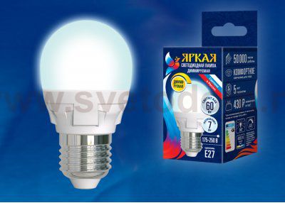Лампа светодиодная Uniel LED-G45 7W/4000K/E27/FR/DIM PLP01WH