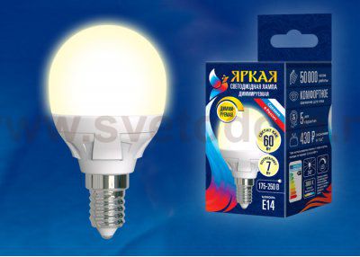 Лампа светодиодная Uniel LED-G45 7W/3000K/E14/FR/DIM PLP01WH