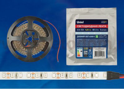 Лента светодиодная интерьерная Uniel ULS-M11-2835-60LED/m-8mm-IP20-DC12V-4,8W/m-5M-6500K PROFI