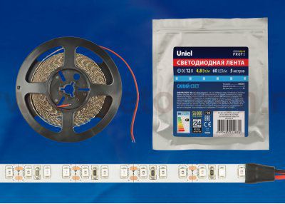 Лента светодиодная интерьерная Uniel ULS-M11-2835-60LED/m-8mm-IP20-DC12V-4,8W/m-5M-BLUE PROFI