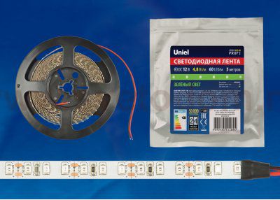 Лента светодиодная интерьерная Uniel ULS-M11-2835-60LED/m-8mm-IP20-DC12V-4,8W/m-5M-GREEN PROFI