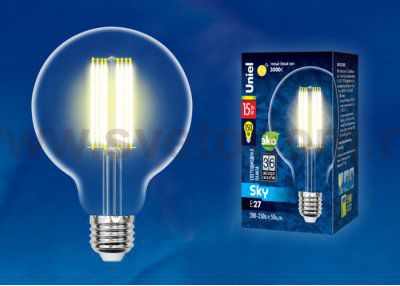 Лампа светодиодная Uniel LED-G95-15W/3000K/E27/CL PLS02WH