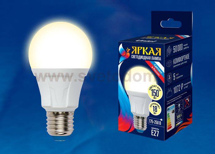 Лампа светодиодная Uniel LED-A60 18W/3000K/E27/FR PLP01WH