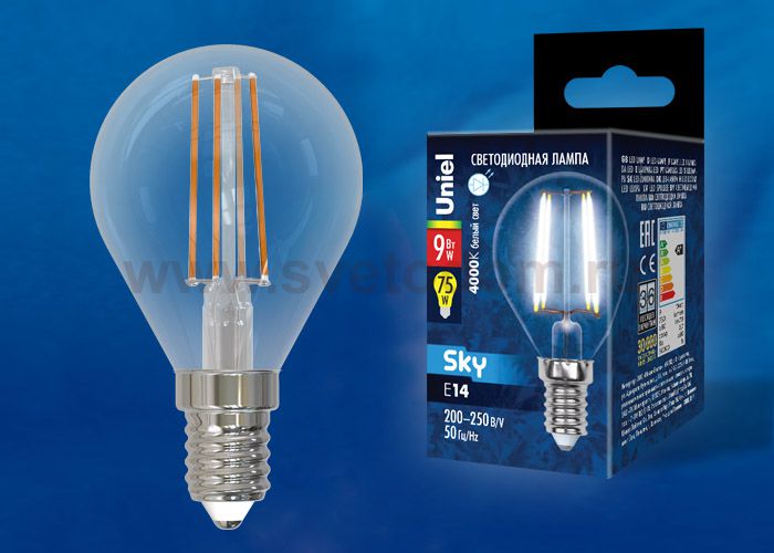 Лампа светодиодная Uniel LED-G45-9W/4000K/E14/CL PLS02WH