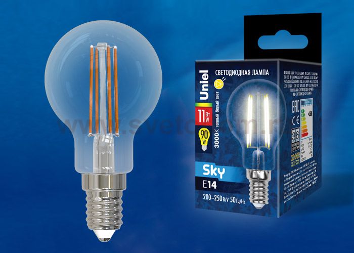 Лампа светодиодная Uniel LED-G45-11W/3000K/E14/CL PLS02WH