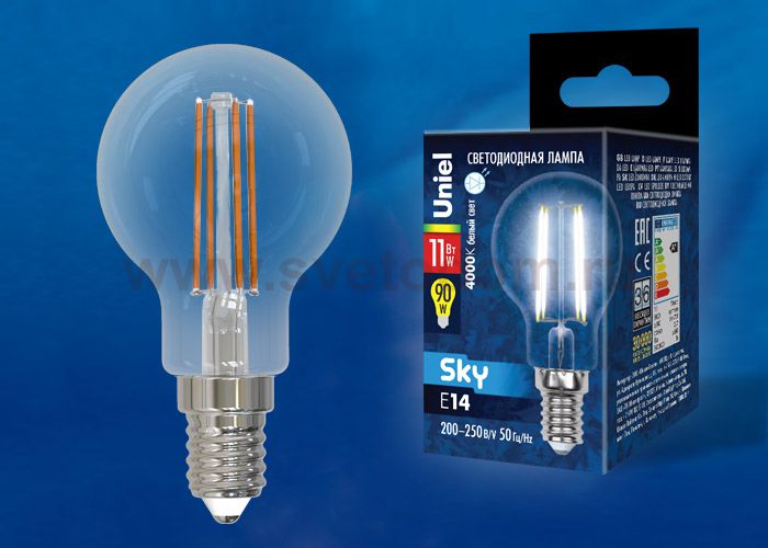 Лампа светодиодная Uniel LED-G45-11W/4000K/E14/CL PLS02WH