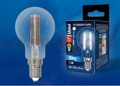 Лампа светодиодная Uniel LED-G45-11W/4000K/E14/CL PLS02WH