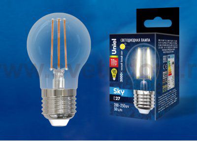Лампа светодиодная Uniel LED-G45-11W/3000K/E27/CL PLS02WH