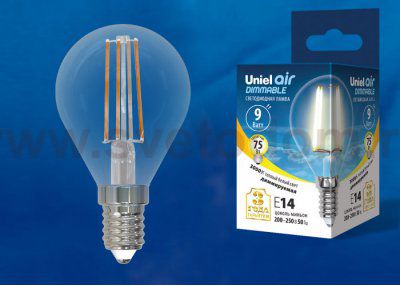 Лампа светодиодная Uniel LED-G45-9W/3000K/E14/CL/DIM GLA01TR