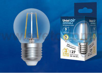 Лампа светодиодная Uniel LED-G45-9W/4000K/E27/CL/DIM GLA01TR