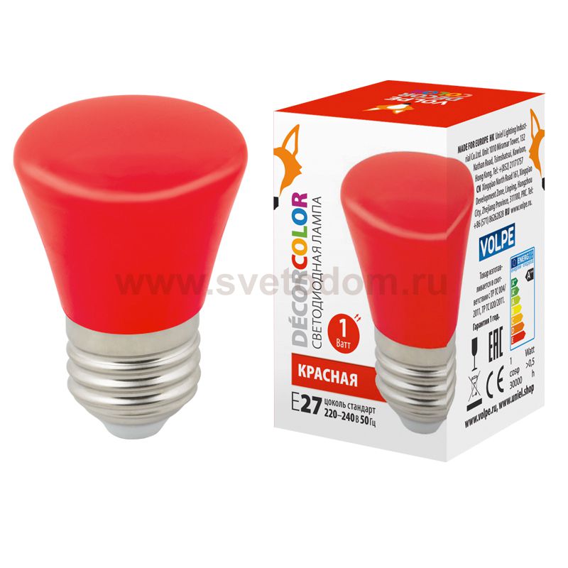 Лампа светодиодная Volpe LED-D45-1W/RED/E27/FR/С BELL