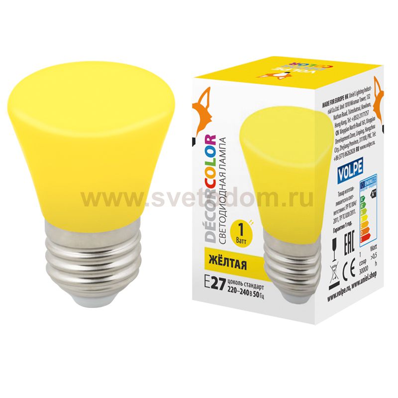 Лампа светодиодная Volpe LED-D45-1W/YELLOW/E27/FR/С BELL