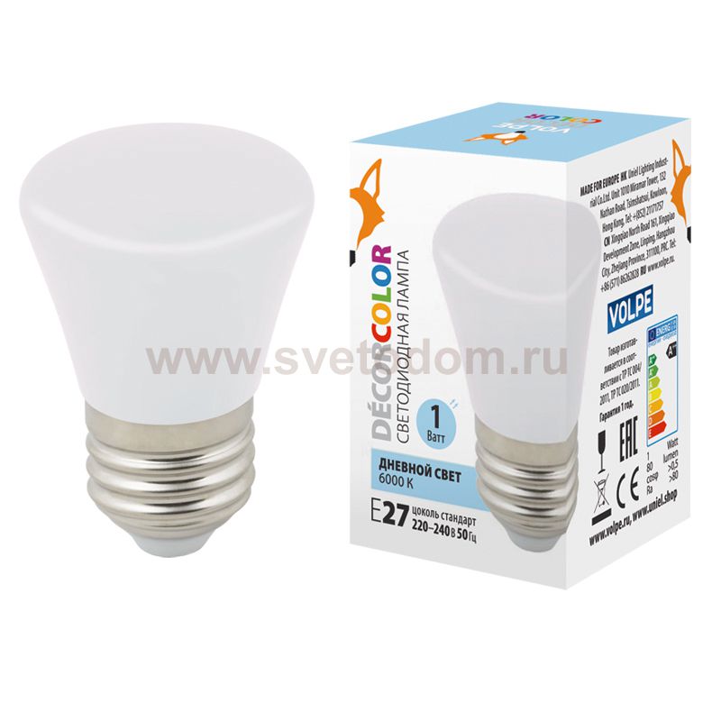 Лампа светодиодная Volpe LED-D45-1W/6000K/E27/FR/С BELL