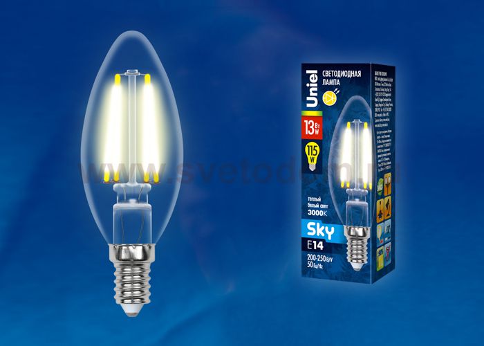 Лампа светодиодная Uniel LED-C35-13W/3000K/E14/CL PLS02WH