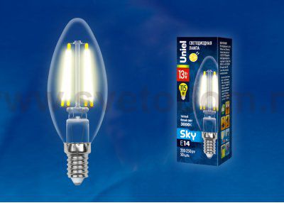 Лампа светодиодная Uniel LED-C35-13W/3000K/E14/CL PLS02WH