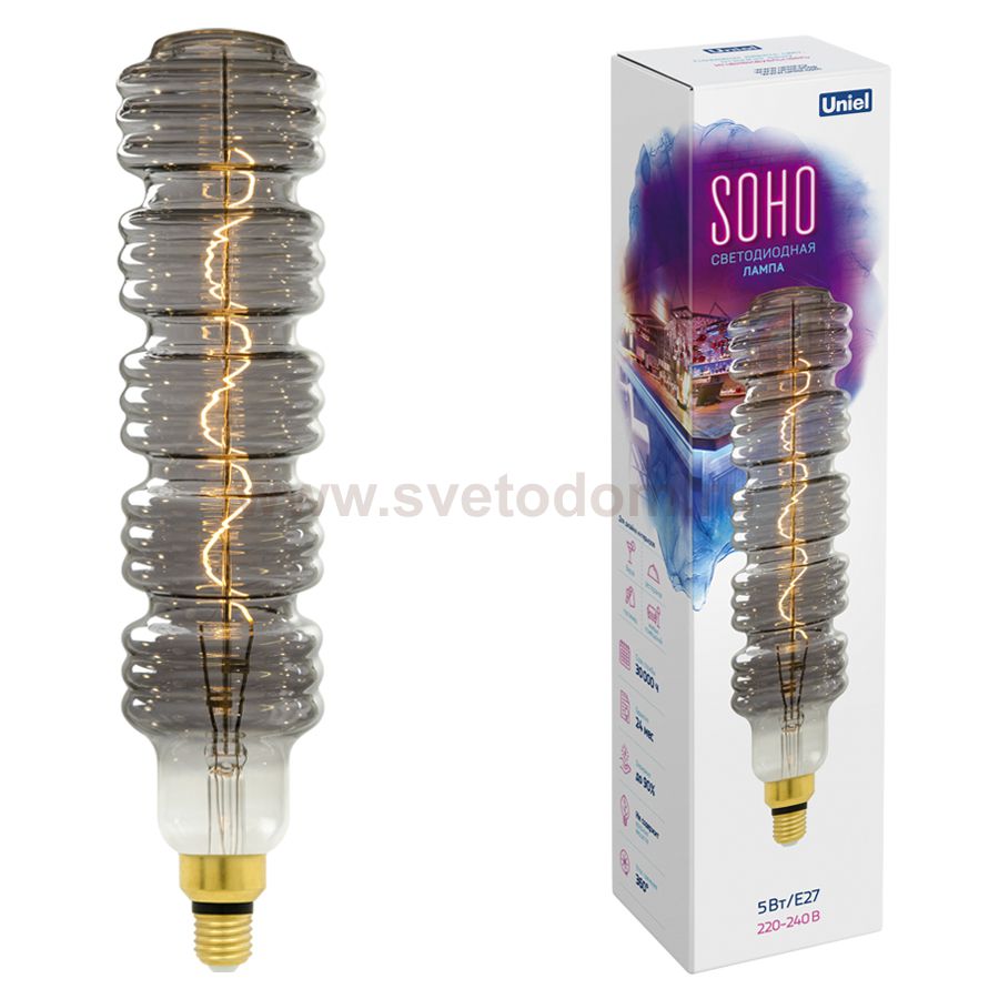 Лампа VINTAGE Uniel LED-SF41-5W/SOHO/E27/CW CHROME/SMOKE GLS77CR