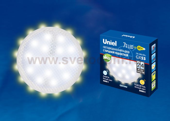 Лампа светодиодная Uniel LED-GX53-7W/4000K+3000K/GX53/PR PLB02WH