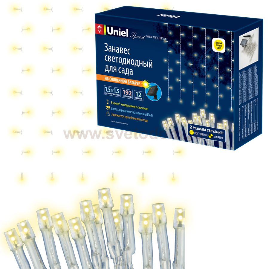Садовый светильник на солнечной батарее Uniel USL-S-131/PT1515 WARM WHITE CURTAIN