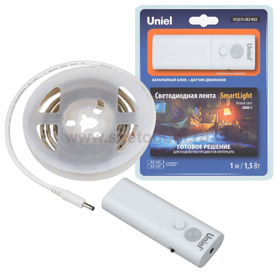 Комплект светодиодной ленты Uniel ULS-R22-1,5W/4000K/1,0M/2AA SENSOR Smart Light блистер