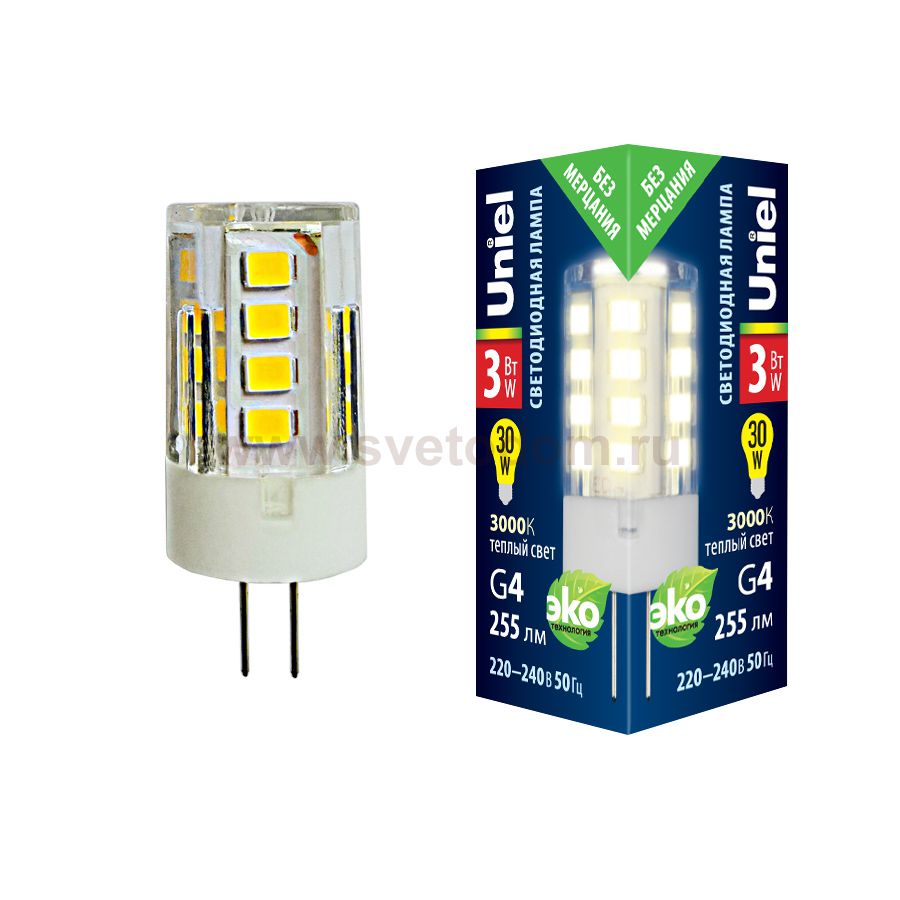 Лампа светодиодная Uniel LED-JC-220/3W/3000K/G4/CL GLZ09TR