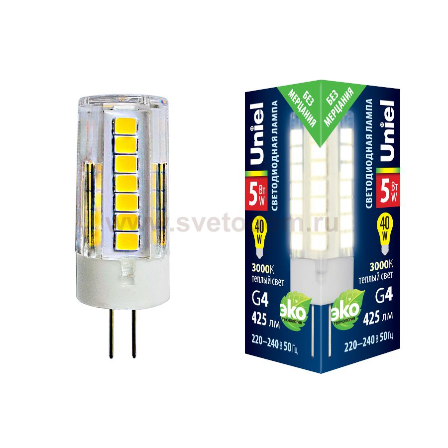 Лампа светодиодная Uniel LED-JC-220/5W/3000K/G4/CL GLZ09TR