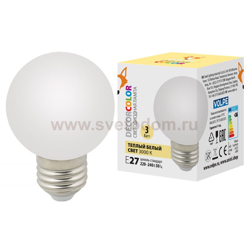 Лампа светодиодная Volpe LED-G60-3W/3000K/E27/FR/С