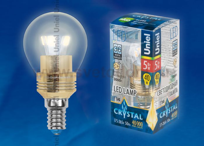 Лампа светодиодная пятилепестковая Uniel LED-G45P-5W/WW/E14/CL ALC02GD пластик