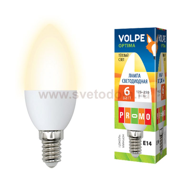 Лампа светодиодная Volpe LED-C37-6W/WW/E14/FR/O