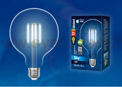 Лампа светодиодная Uniel LED-G125-10W/WW/E27/CL PLS02WH