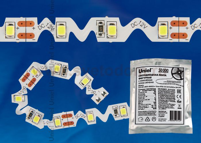 Лента светодиодная (Дизайнерская серия) Uniel ULS-Z01-2835-60LED/m-8mm-IP20-DC12V-9,6W/m-3M-DW Светодиодная лента фигурная