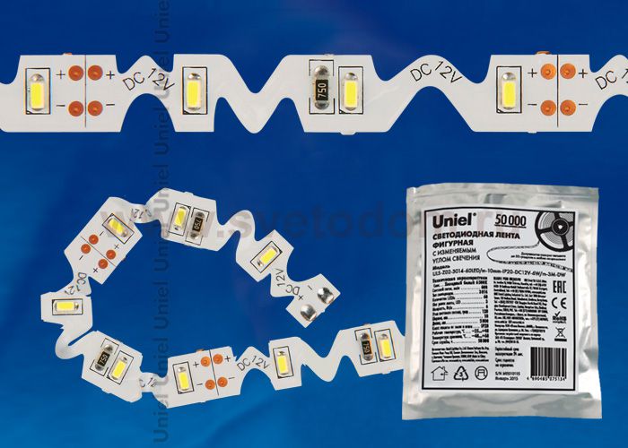Лента светодиодная (Дизайнерская серия) Uniel ULS-Z02-3014-60LED/m-8mm-IP20-DC12V-6W/m-3M-DW Светодиодная лента фигурная