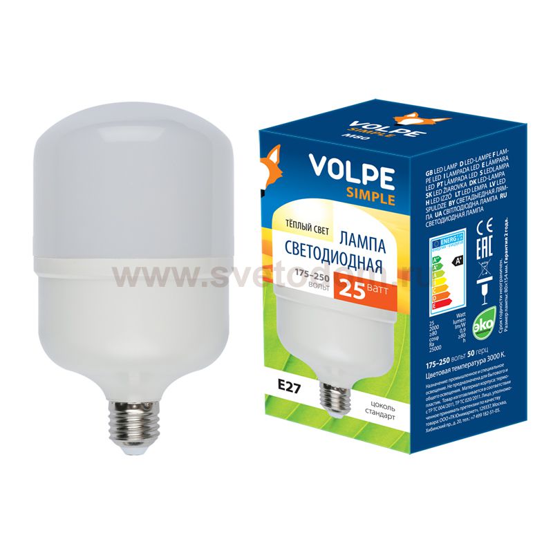Лампа светодиодная с матовым рассеивателем Volpe LED-M80-25W/WW/E27/FR/S