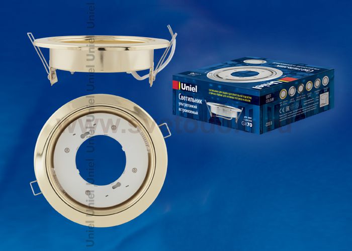 Светильник встраиваемый ультратонкий Uniel GX70/H5 GOLD 1 PROM