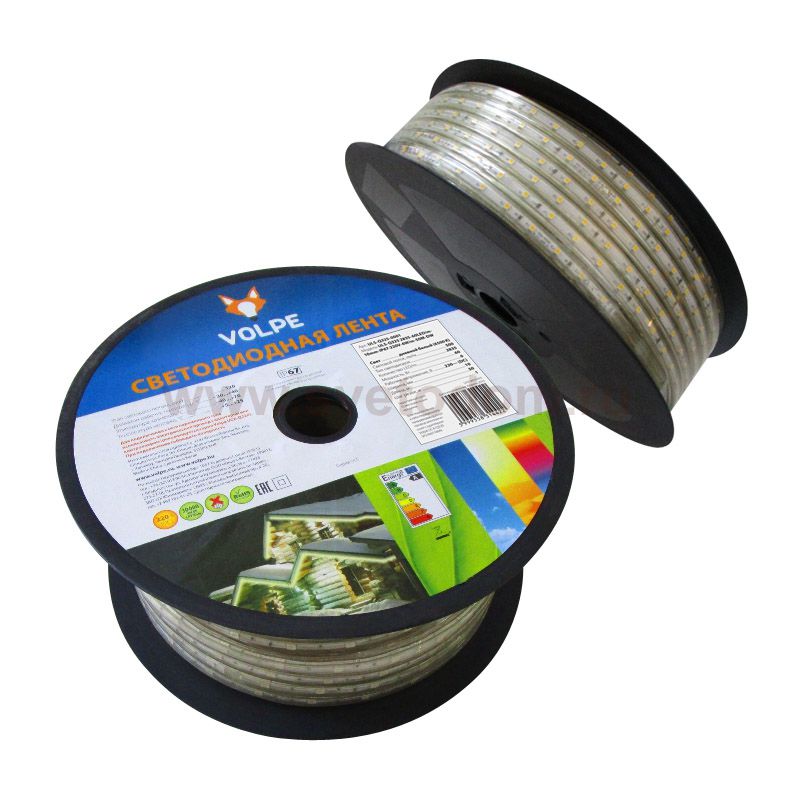 Светодиодная гибкая герметичная лента Volpe ULS-Q325 2835-60LED/m-10mm-IP67-220V-6W/m-50M-DW бобина