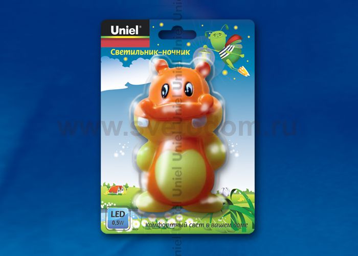 Светильник-ночник Uniel DTL-301-Бегемотик/Yellow/3LED/0,5W