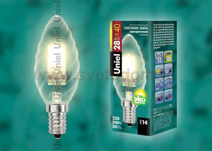 Лампа галогенная Uniel HCL-28/CL/E14 candle twisted