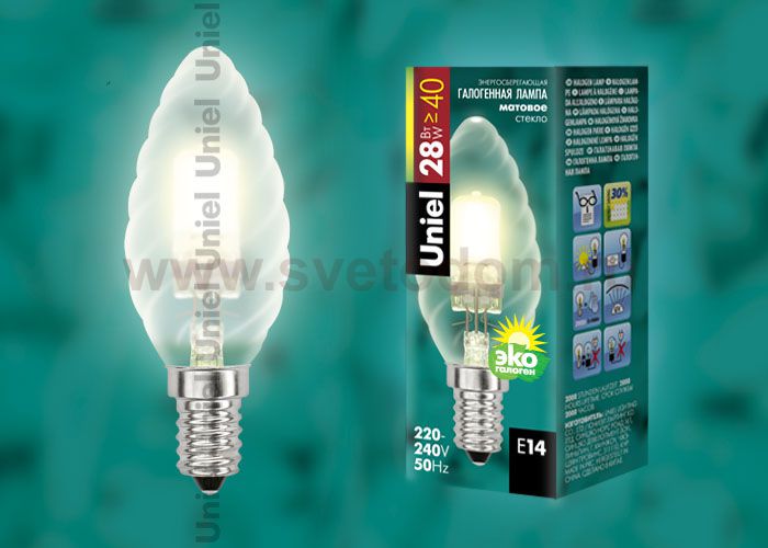 Лампа галогенная Uniel HCL-28/FR/E14 candle twisted